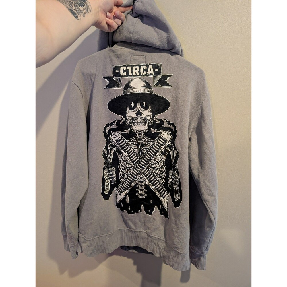 Y2k C1rca Large Footwear Hooded Sweatshirt Circa Gray Skull Zip Gunslinger